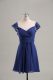 Ruching Prom Gown Blue Lace Up Sleeveless Mini Length