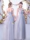 Tulle V-neck Sleeveless Side Zipper Lace and Belt Bridesmaids Dress in Grey