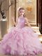 Floor Length Lace Up Pageant Gowns For Girls Lilac for Party and Wedding Party with Beading and Ruffles