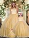 Traditional Ball Gowns Quince Ball Gowns Gold Scoop Tulle Sleeveless Floor Length Clasp Handle