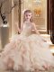Sleeveless Floor Length Beading Lace Up Winning Pageant Gowns with Pink Brush Train