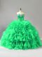 Most Popular Green Sleeveless Beading and Ruffles Lace Up Ball Gown Prom Dress
