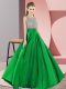 Custom Fit Green Elastic Woven Satin Backless Scoop Sleeveless Floor Length Dress for Prom Beading