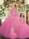 High End Floor Length Lace Up 15th Birthday Dress Rose Pink for Sweet 16 and Quinceanera with Beading