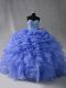 Floor Length Lace Up Quinceanera Gowns Blue for Sweet 16 and Quinceanera with Beading and Ruffles and Pick Ups