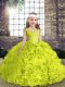 Modern Yellow Green Organza and Fabric With Rolling Flowers Lace Up Girls Pageant Dresses Sleeveless Floor Length Beading
