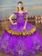 Floor Length Lace Up Quinceanera Dress Purple for Sweet 16 and Quinceanera with Embroidery