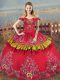 New Arrival Floor Length Red Sweet 16 Quinceanera Dress Satin and Organza Sleeveless Embroidery