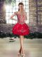 Red Lace Up Off The Shoulder Beading and Appliques Prom Gown Tulle Sleeveless