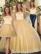 High Class Gold Sleeveless Tulle Clasp Handle Vestidos de Quinceanera for Military Ball and Sweet 16 and Quinceanera