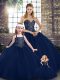 Fashionable Navy Blue Lace Up Quinceanera Dress Beading Sleeveless Floor Length