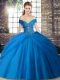 Cheap Sleeveless Beading and Pick Ups Lace Up 15 Quinceanera Dress with Blue Brush Train