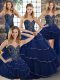 Brush Train Ball Gowns Quince Ball Gowns Navy Blue Sweetheart Tulle Sleeveless Lace Up