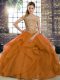 Orange Tulle Lace Up Off The Shoulder Sleeveless Quince Ball Gowns Brush Train Beading and Ruffles