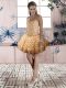 Super Gold Sleeveless Beading and Lace and Ruffled Layers Mini Length Homecoming Dress