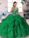Fabulous Brush Train Ball Gowns Quinceanera Gowns Green Scoop Organza Sleeveless Zipper