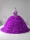 Exquisite Purple Organza Lace Up Sweet 16 Dresses Sleeveless Court Train Beading and Pick Ups