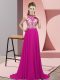 Elegant Sleeveless Beading Backless Prom Evening Gown with Fuchsia Brush Train