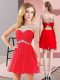 Mini Length Red Homecoming Dress Chiffon Sleeveless Beading