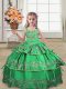 Luxurious Green Lace Up Pageant Dress Embroidery and Ruffled Layers Sleeveless Floor Length