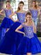 Ball Gowns Sleeveless Royal Blue 15 Quinceanera Dress Brush Train Lace Up