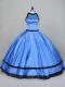 Blue Scoop Neckline Ruching Quinceanera Dress Sleeveless Lace Up