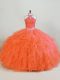 Popular Floor Length Ball Gowns Sleeveless Orange Sweet 16 Quinceanera Dress Lace Up