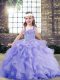 Custom Designed Lavender Lace Up Straps Beading and Ruffles Kids Formal Wear Organza Sleeveless