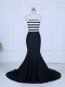 Hot Sale Sleeveless Ruching Lace Up Formal Evening Gowns with White And Black Brush Train