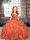 Great Orange Lace Up Little Girl Pageant Gowns Beading Sleeveless Floor Length