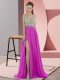 Admirable Fuchsia V-neck Neckline Beading Prom Party Dress Sleeveless Zipper