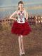 Perfect White And Red Ball Gowns Embroidery and Ruffles Homecoming Dress Online Lace Up Organza Sleeveless Mini Length