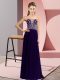 Sleeveless Floor Length Beading Lace Up Prom Gown with Purple