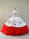 White And Red Sweet 16 Dresses Organza Court Train Sleeveless Embroidery and Ruffled Layers