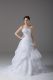 Spectacular Brush Train A-line Wedding Gown White Strapless Organza Sleeveless Lace Up