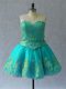 Dramatic Turquoise Ball Gowns Appliques and Embroidery Prom Dresses Lace Up Tulle Sleeveless Mini Length