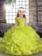 High Class Floor Length Ball Gowns Sleeveless Yellow Green Pageant Dresses Lace Up