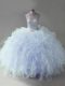 Fashionable Halter Top Sleeveless Sweet 16 Dresses Floor Length Beading and Ruffles Lavender Tulle