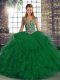 Fantastic Green Tulle Lace Up Straps Sleeveless Floor Length Sweet 16 Quinceanera Dress Beading and Ruffles