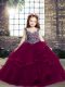 Fuchsia Tulle Lace Up Straps Sleeveless Floor Length Pageant Gowns For Girls Beading and Ruffles