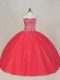 Superior Sweetheart Sleeveless Tulle Ball Gown Prom Dress Beading Lace Up