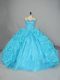 High End Sweetheart Sleeveless Quinceanera Dress Floor Length Embroidery and Ruffles Blue Organza