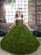 Olive Green Straps Lace Up Beading and Ruffled Layers Pageant Dress for Teens Sleeveless