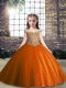 Sleeveless Tulle Floor Length Lace Up Kids Pageant Dress in Rust Red with Appliques