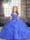 Customized Floor Length Ball Gowns Sleeveless Blue Kids Formal Wear Lace Up