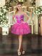 Luxury Hot Pink Ball Gowns Sweetheart Sleeveless Tulle Mini Length Lace Up Beading and Ruffled Layers Prom Homecoming Dress