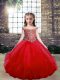 Floor Length Red Kids Formal Wear Off The Shoulder Sleeveless Lace Up