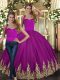 Exquisite Two Pieces Vestidos de Quinceanera Fuchsia Halter Top Tulle Sleeveless Floor Length Lace Up