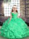 Perfect Straps Sleeveless Organza Custom Made Pageant Dress Embroidery and Ruffles and Ruching Lace Up
