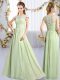 Yellow Green Clasp Handle Scoop Lace Bridesmaid Gown Chiffon Cap Sleeves